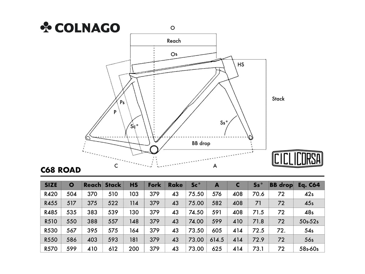Colnago R4 Geometry Colnago C68 Rim Brake | Frameset – Cicli Corsa