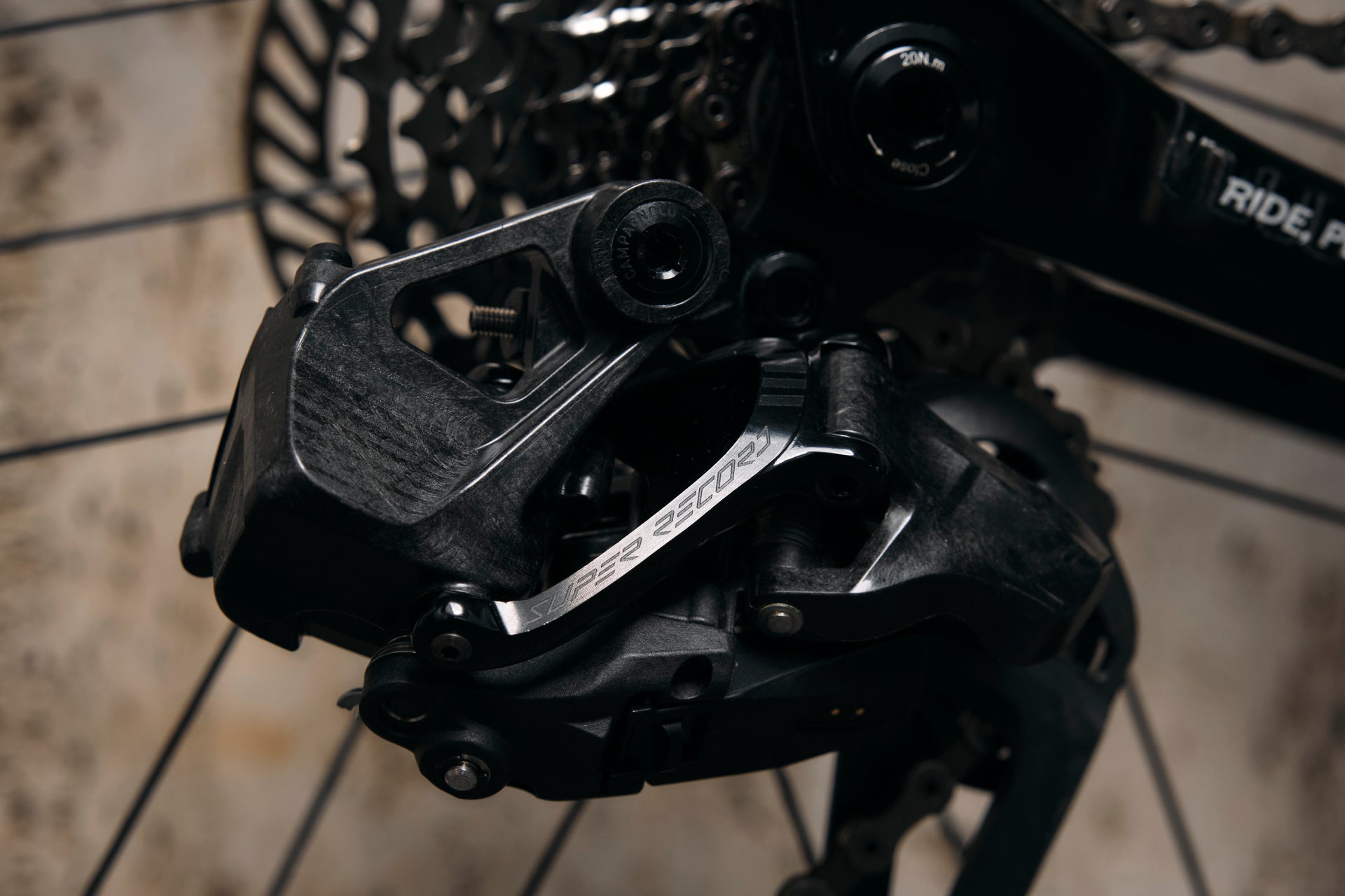 Shimano Dura-Ace rear derailleur on the Wilier Supersonica bespoke complete bicycle by Cicli Corsa.