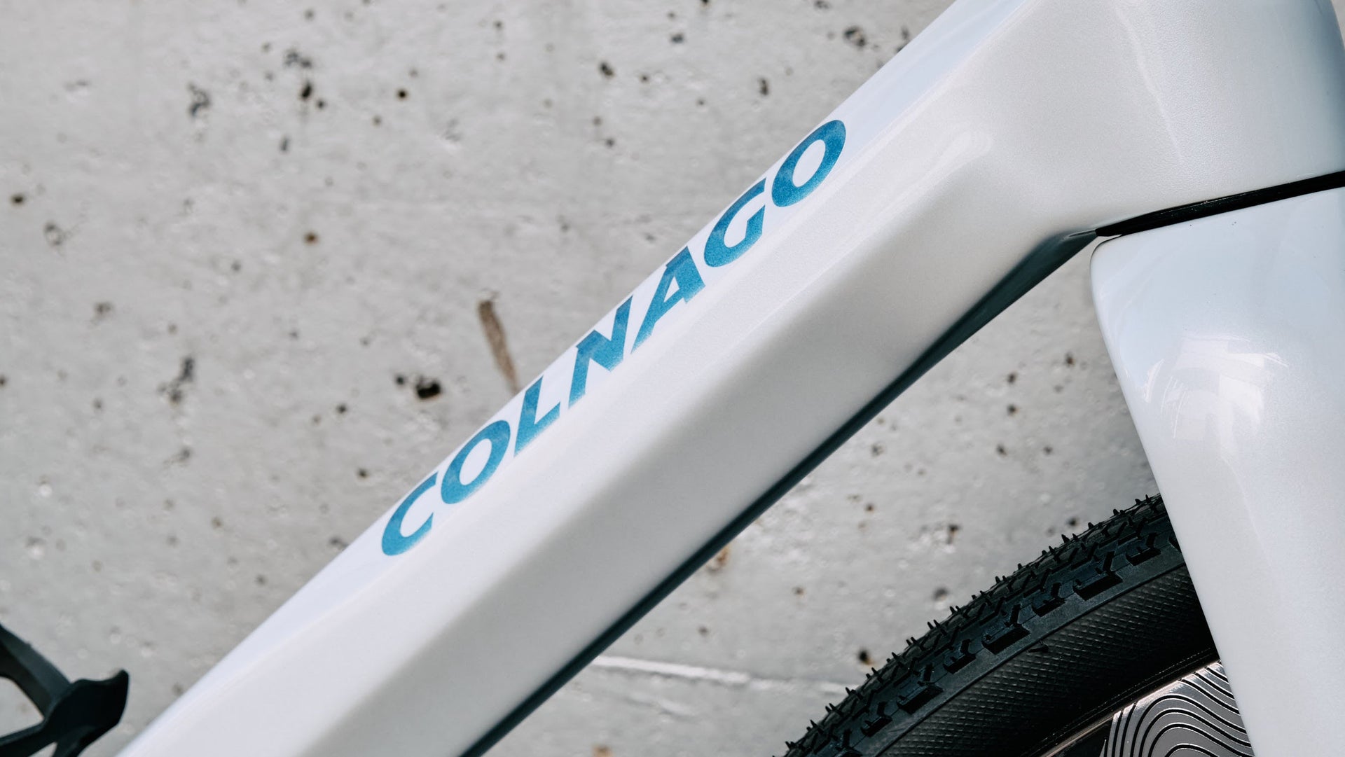 Down tube branding and frame details on the Colnago C68 Gravel complete bicycle by Cicli Corsa.