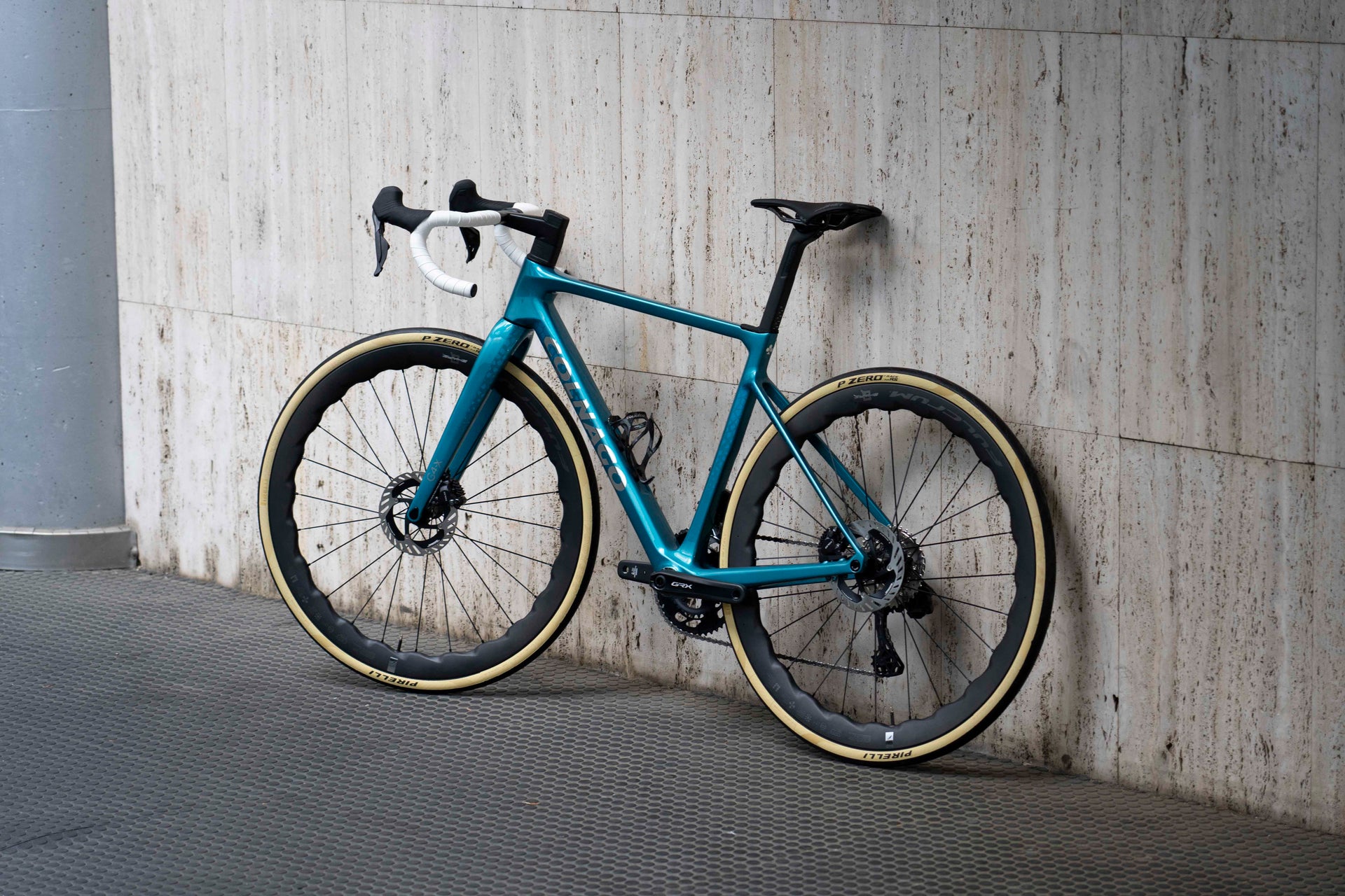 Non-drive side view of the Colnago G4-X ICBL Blue complete bicycle, custom built by Cicli Corsa.