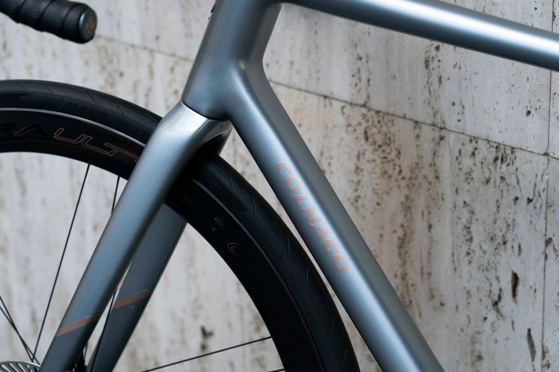 Colnago branding on the down tube highlighting the exclusive limited edition details on the Steelnovo steel complete bicycle by Cicli Corsa.