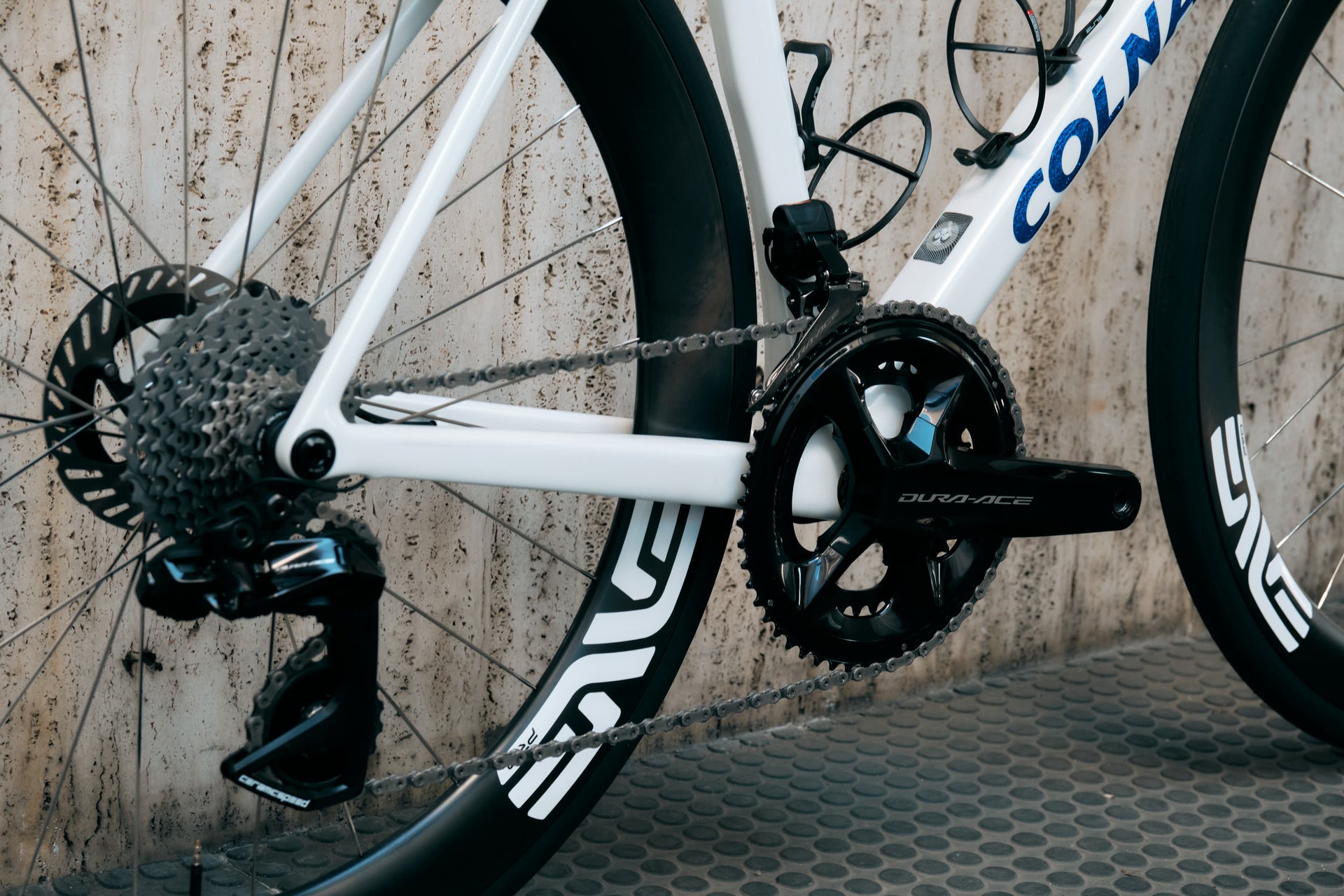 Electronic rear derailleur and high-performance cassette on the Colnago V5Rs VRWB complete bicycle by Cicli Corsa.