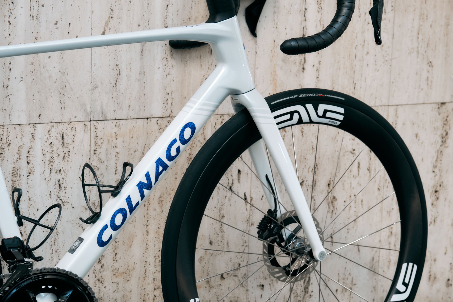Enve SES 4.5 carbon wheels and Pirelli P Zero Race TLR SL-R tubeless tires on the Colnago V5Rs complete bicycle by Cicli Corsa.