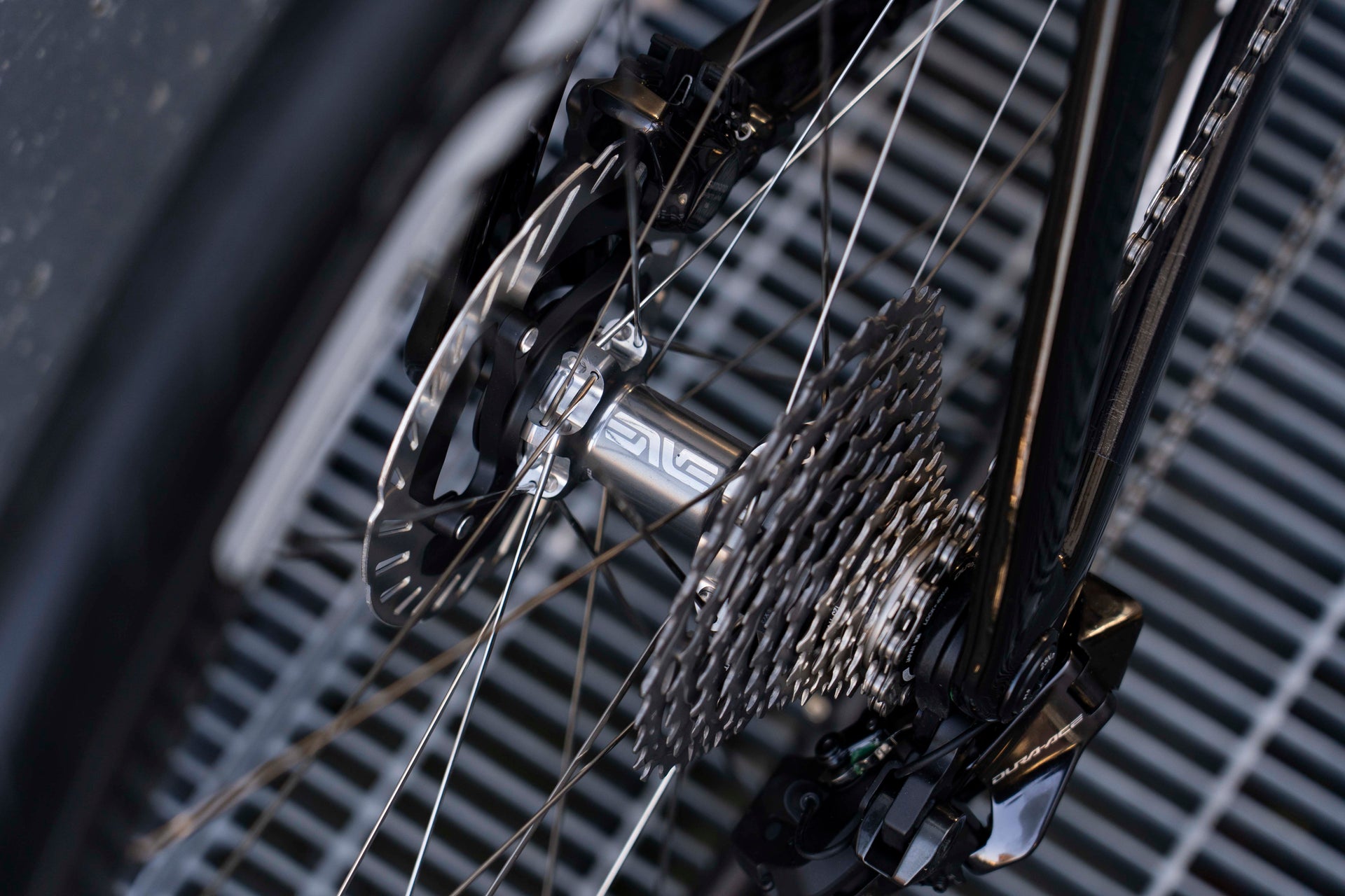Shimano Dura-Ace Di2 rear derailleur and cassette on the Colnago Y1Rs complete bicycle by Cicli Corsa.