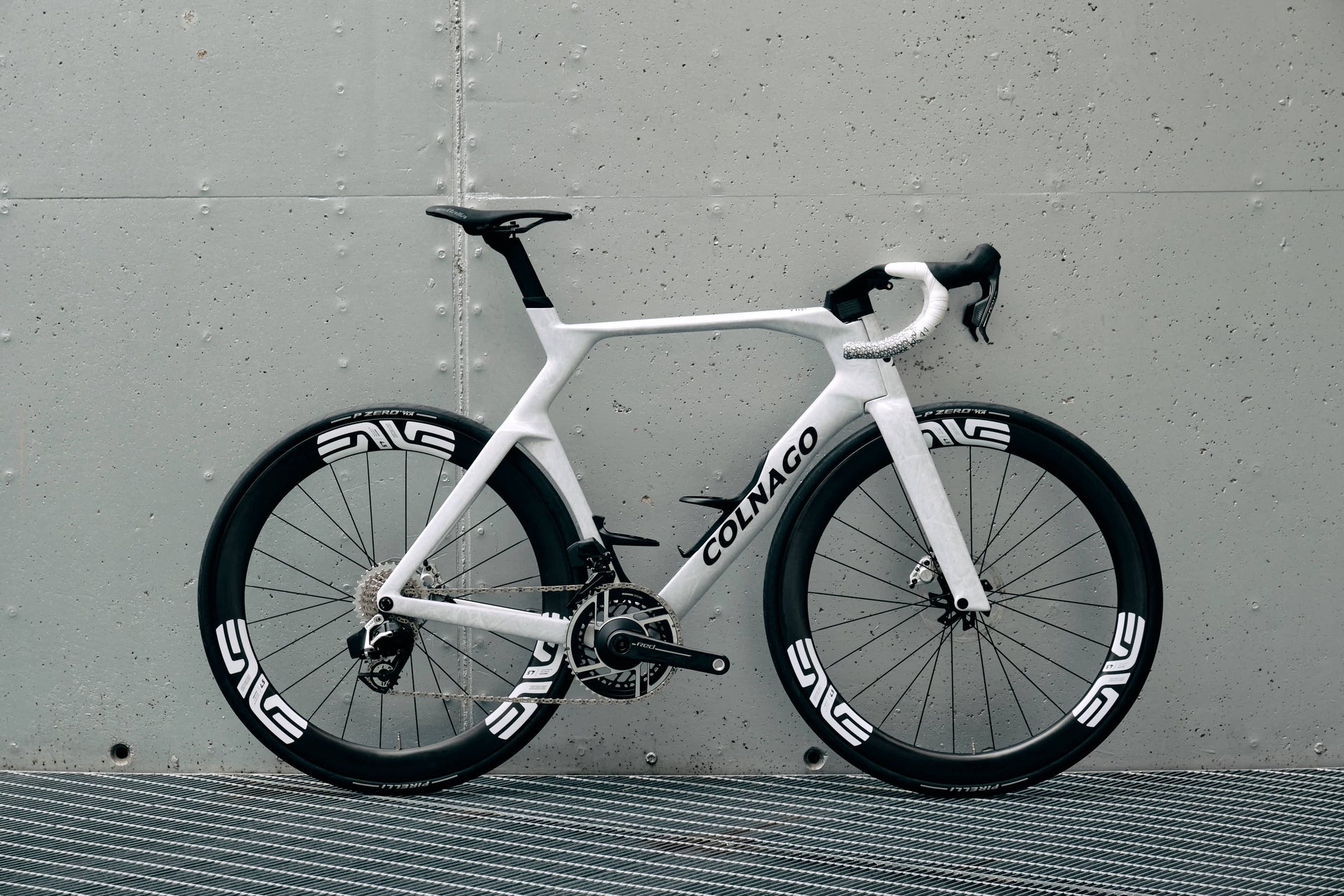 Drive side view of the Colnago Y1Rs Lumar Colors complete bicycle, custom built by Cicli Corsa.