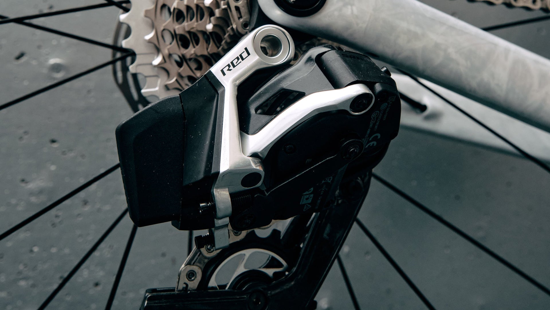SRAM Red eTap AXS wireless rear derailleur on the Colnago Y1Rs complete bicycle by Cicli Corsa.