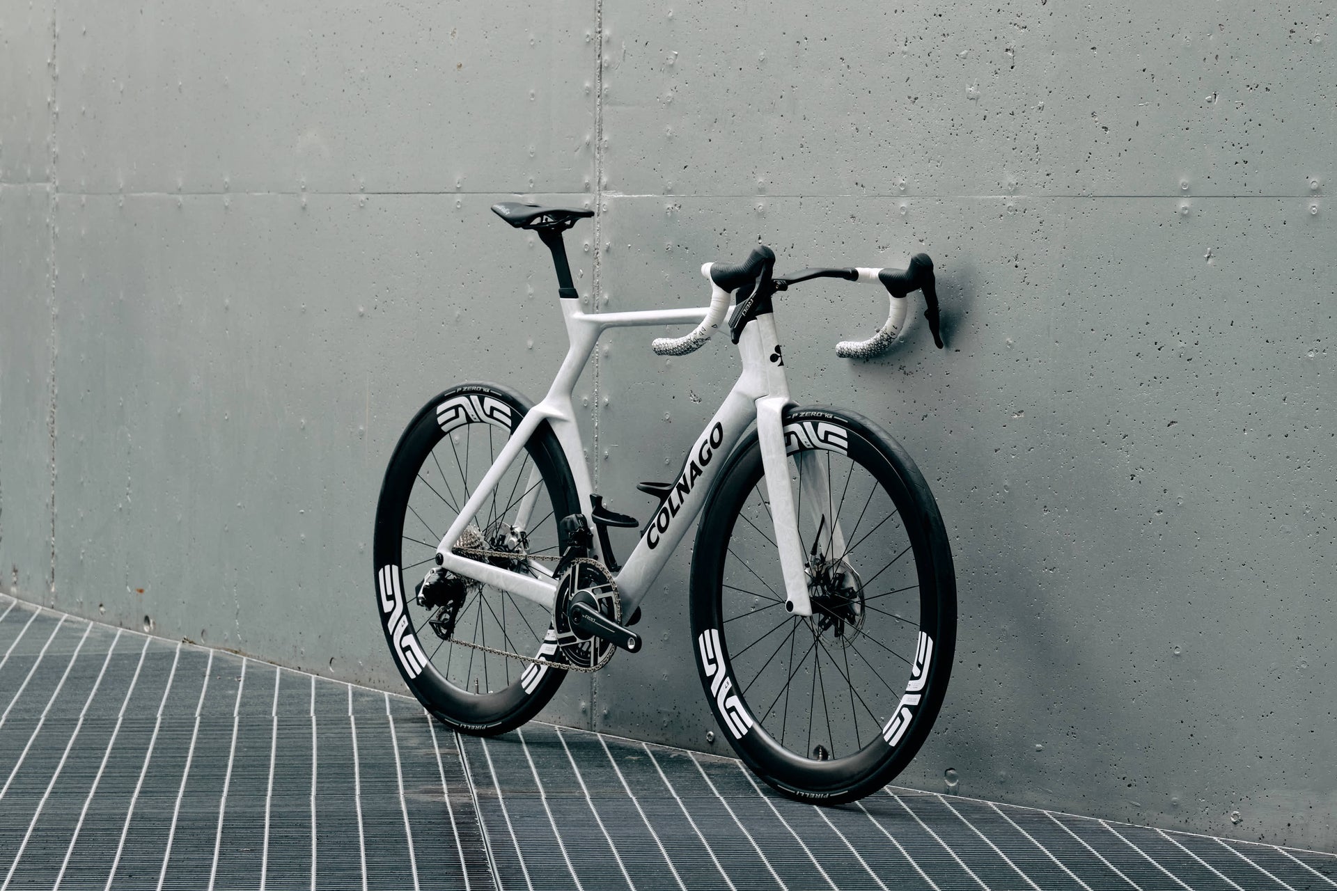 Front view of the Colnago Y1Rs Lumar Colors road racing complete bicycle by Cicli Corsa.