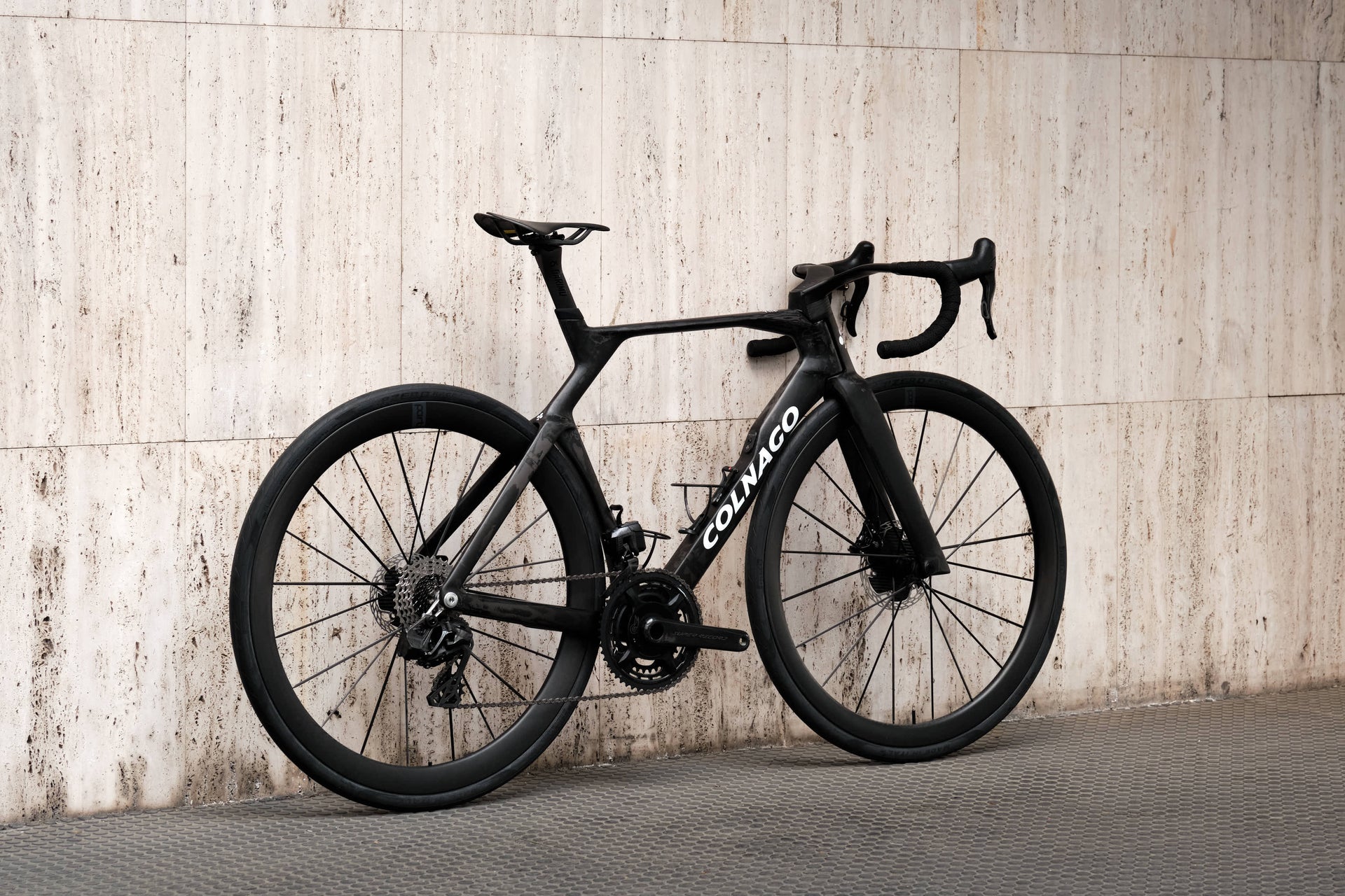 Colnago Y1Rs | Size S | Custom Raw Finish | 6.815 kg Drive Train oblique rear view