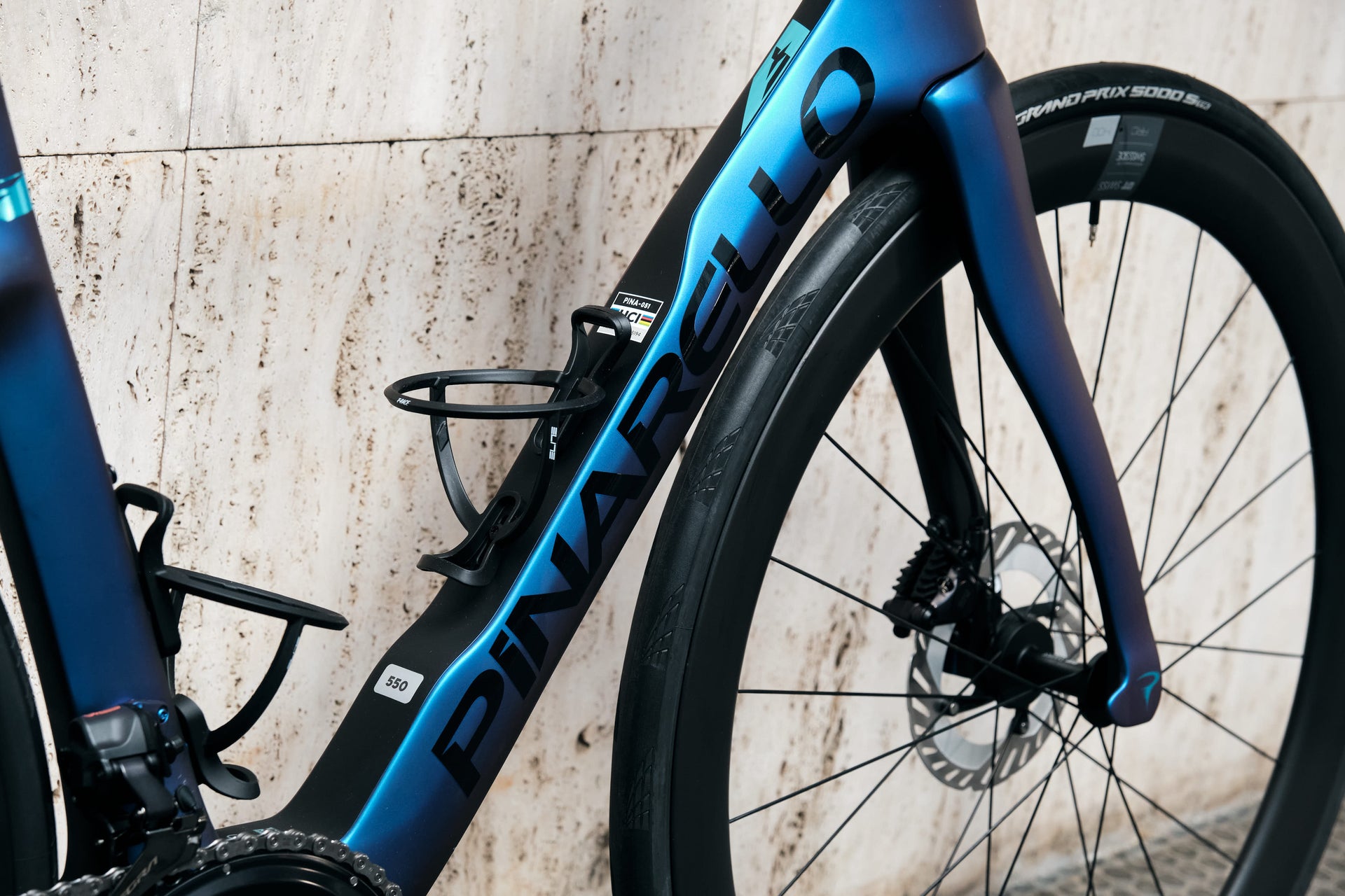 DT Swiss ARC 1400 50mm carbon aero wheels and Continental GP 5000 S TR tires on the Pinarello Dogma F complete bicycle by Cicli Corsa.