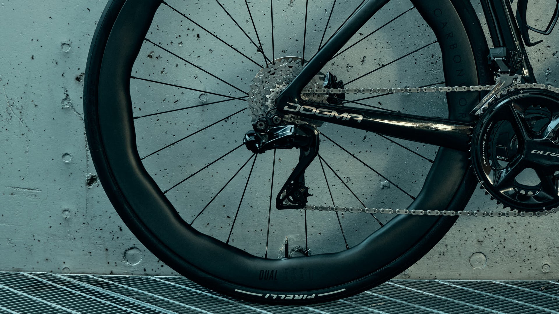 Shimano Dura-Ace Di2 rear derailleur on the Pinarello Dogma F complete bicycle by Cicli Corsa.