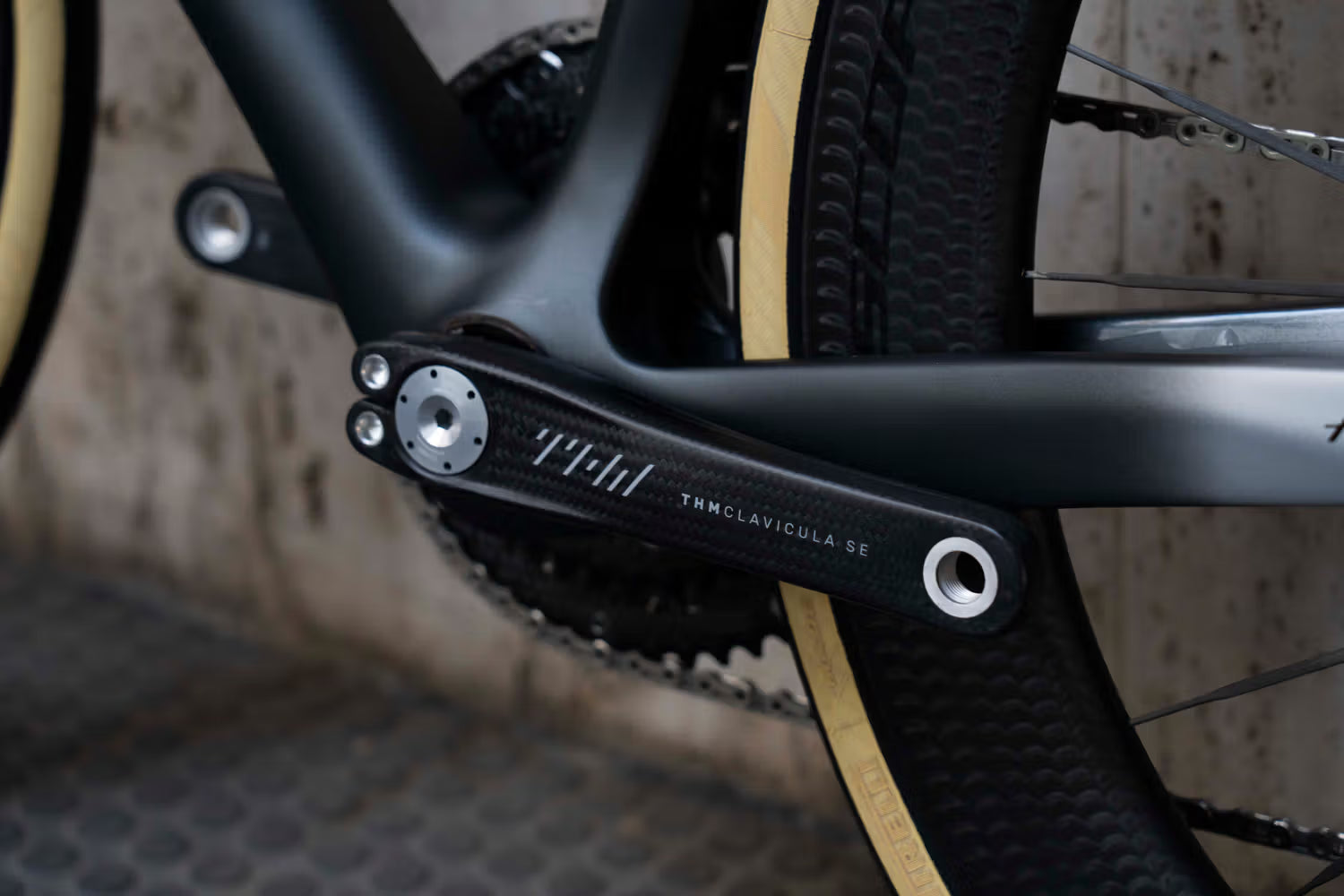 Bespoke THM Clavicula carbon road crankset upgraded with Carbon-Ti chainrings on the custom De Rosa 70 complete bicycle by Cicli Corsa.